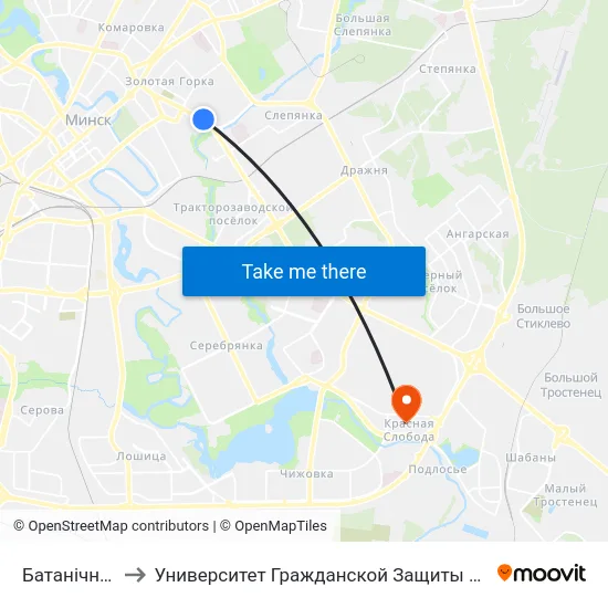 Батанічная to Университет Гражданской Защиты Мчс map