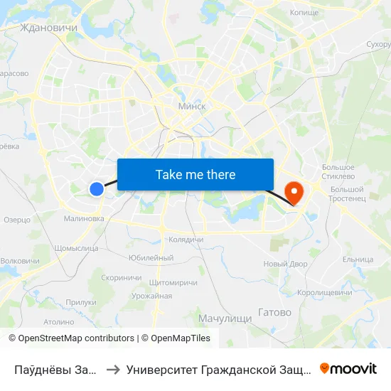 Паўднёвы Захад-2 to Университет Гражданской Защиты Мчс map