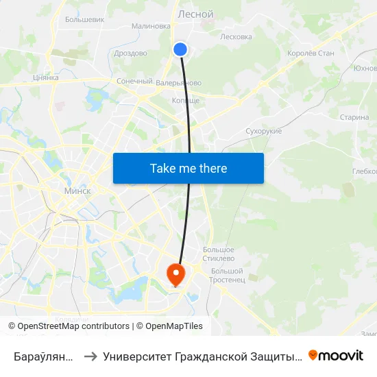 Бараўляны-6 to Университет Гражданской Защиты Мчс map