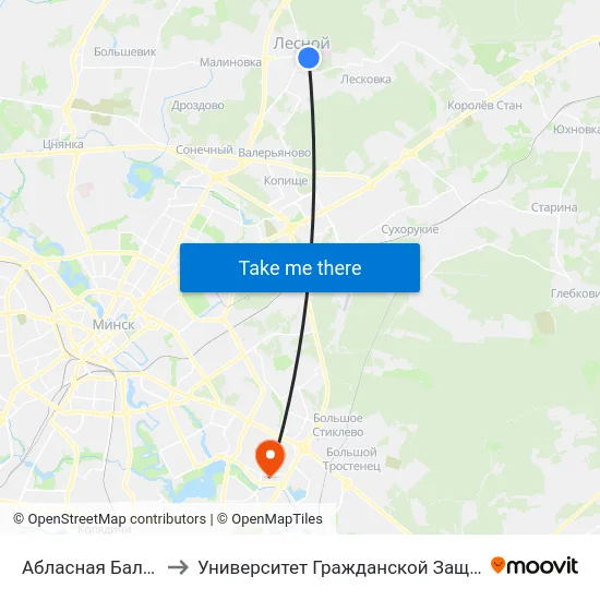 Абласная Бальніца to Университет Гражданской Защиты Мчс map