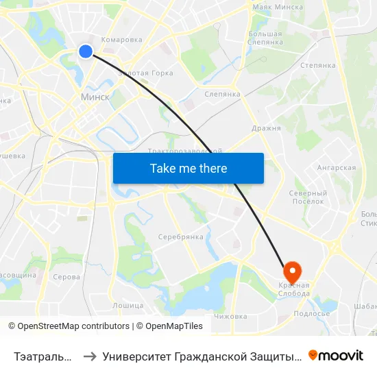 Тэатральная to Университет Гражданской Защиты Мчс map