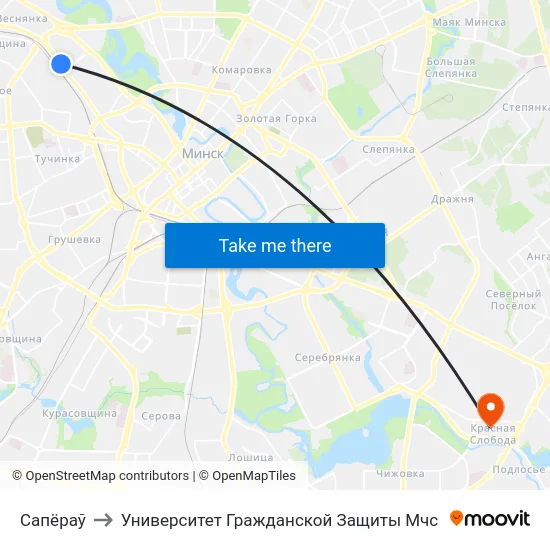 Сапёраў to Университет Гражданской Защиты Мчс map