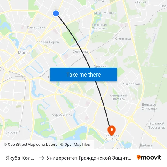 Якуба Коласа to Университет Гражданской Защиты Мчс map