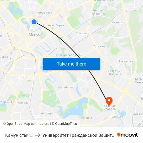 Камуністычная to Университет Гражданской Защиты Мчс map