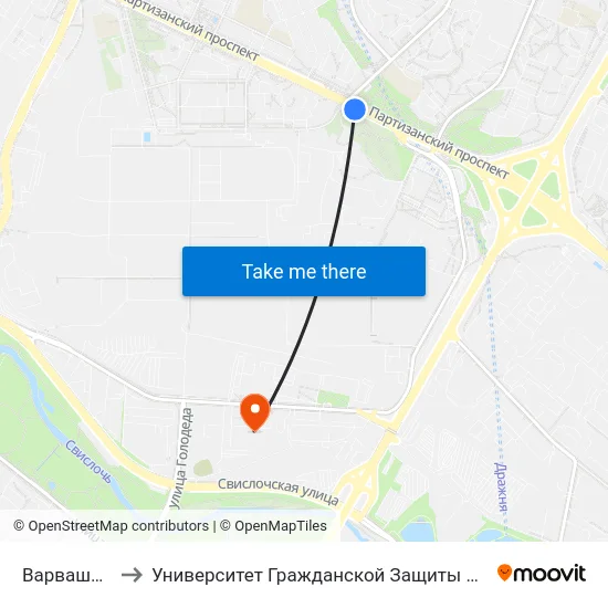 Варвашэні to Университет Гражданской Защиты Мчс map