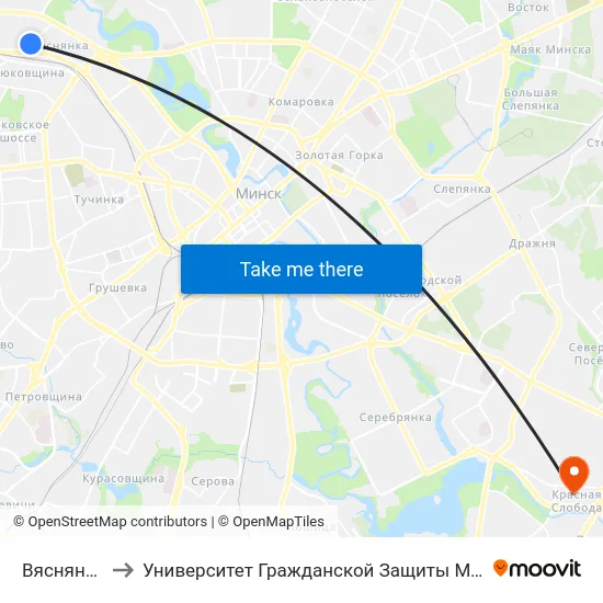 Вяснянка to Университет Гражданской Защиты Мчс map