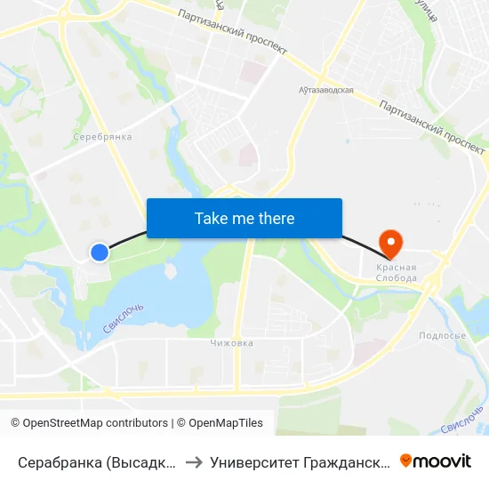 Серабранка (Высадка Пасажыраў) to Университет Гражданской Защиты Мчс map