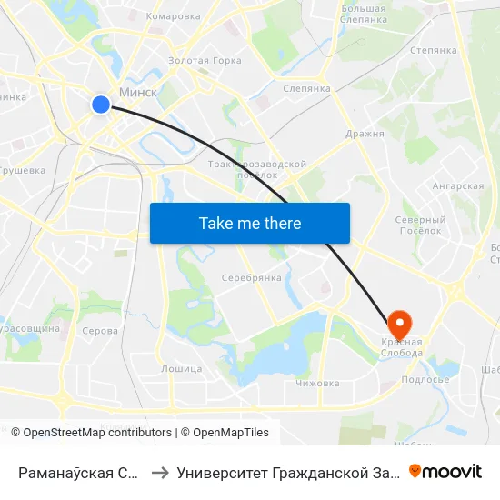 Раманаўская Слабада to Университет Гражданской Защиты Мчс map