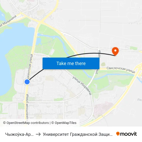 Чыжоўка-Арэна to Университет Гражданской Защиты Мчс map