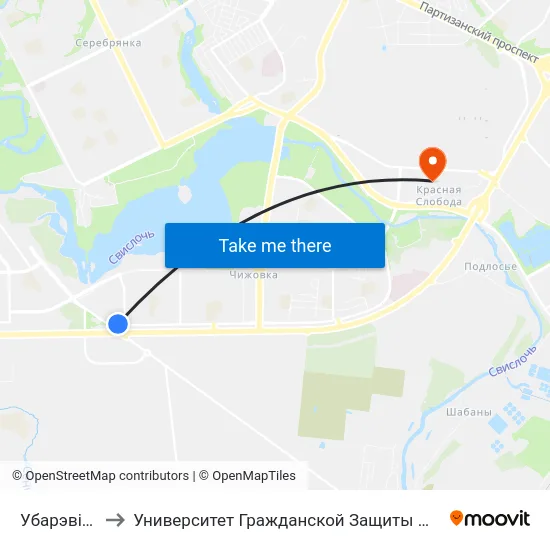 Убарэвіча to Университет Гражданской Защиты Мчс map