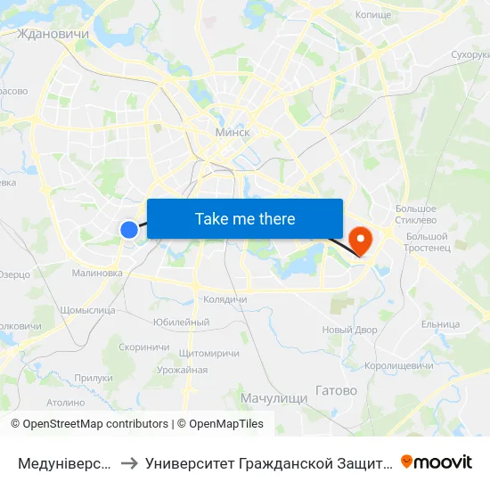 Медуніверсітэт to Университет Гражданской Защиты Мчс map