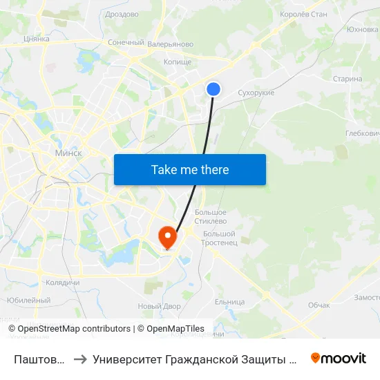 Паштовая to Университет Гражданской Защиты Мчс map
