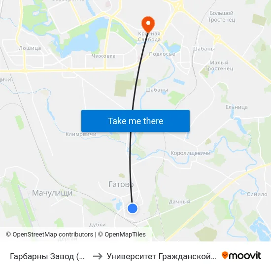 Гарбарны Завод (Кожзавод) to Университет Гражданской Защиты Мчс map