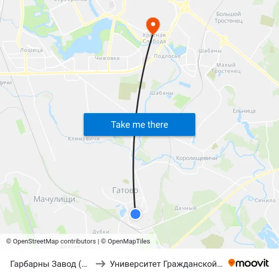 Гарбарны Завод (Кожзавод) to Университет Гражданской Защиты Мчс map