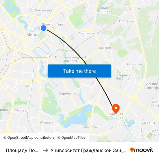 Площадь Победы to Университет Гражданской Защиты Мчс map