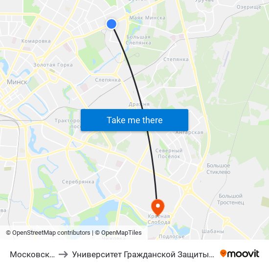 Московская to Университет Гражданской Защиты Мчс map