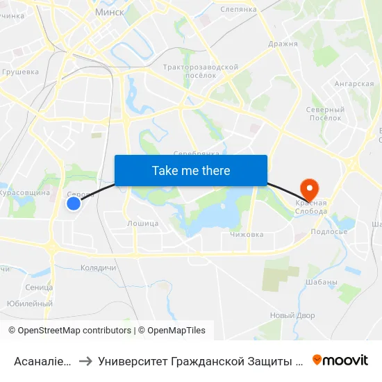 Асаналіева to Университет Гражданской Защиты Мчс map