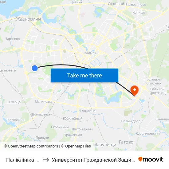 Паліклініка №10 to Университет Гражданской Защиты Мчс map