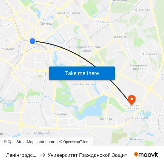 Ленінградская to Университет Гражданской Защиты Мчс map