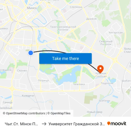 Чыг.Ст. Мінск-Паўднёвы to Университет Гражданской Защиты Мчс map