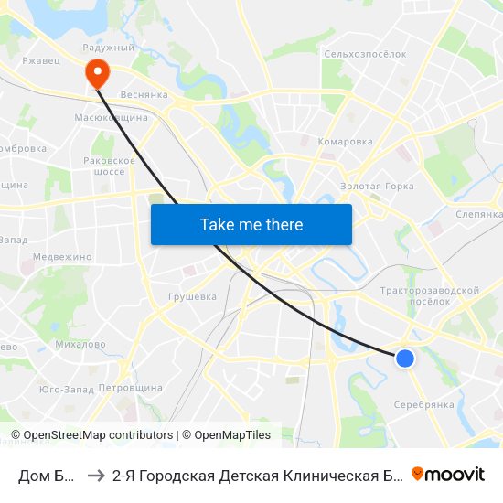 Дом Быту to 2-Я Городская Детская Клиническая Больница map