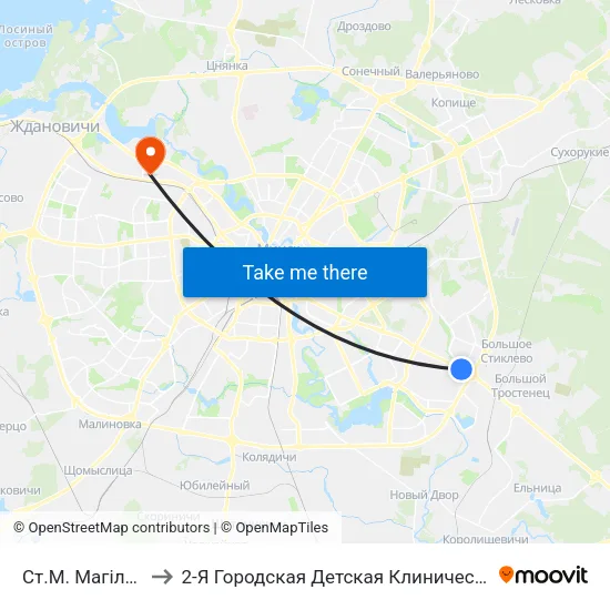 Ст.М. Магілёўская to 2-Я Городская Детская Клиническая Больница map