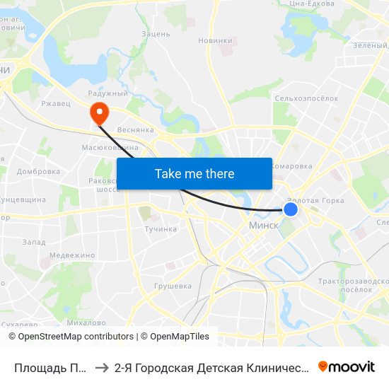 Площадь Победы to 2-Я Городская Детская Клиническая Больница map