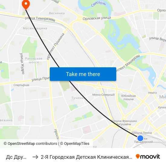 Дс Дружная to 2-Я Городская Детская Клиническая Больница map