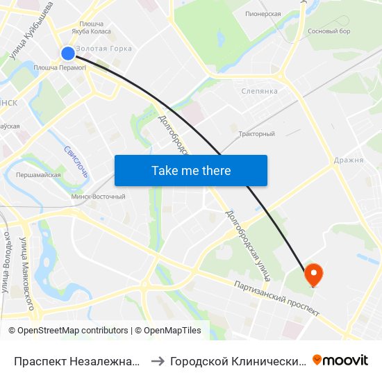 Праспект Незалежнасці (Проспект Независимости) to Городской Клинический Психиатрический Диспансер map
