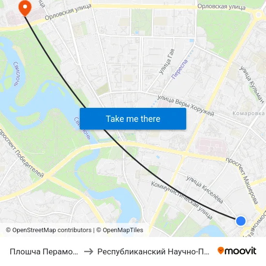 Плошча Перамогі (Площадь Победы) to Республиканский Научно-Практический Центр „Мать И Дитя“ map