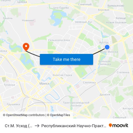 Ст.М. Усход (Ст.М. Восток) to Республиканский Научно-Практический Центр „Мать И Дитя“ map