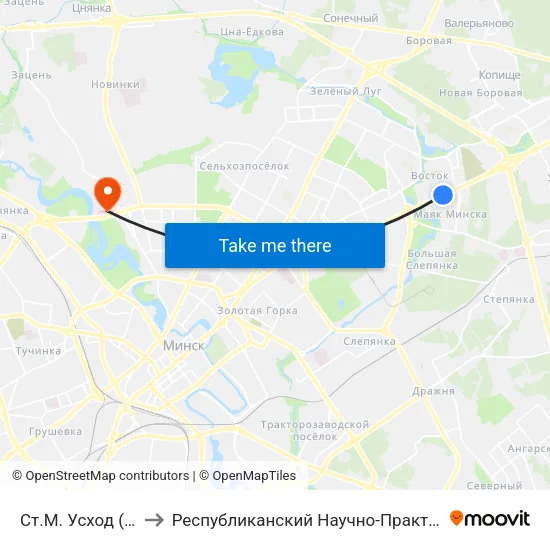 Ст.М. Усход (Ст.М. Восток) to Республиканский Научно-Практический Центр „Мать И Дитя“ map