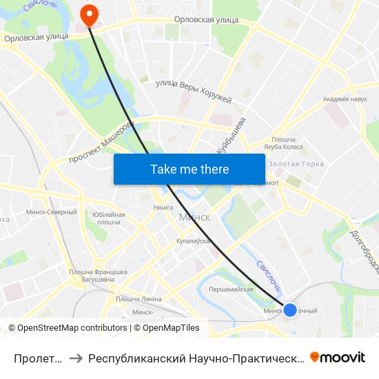 Пролетарская to Республиканский Научно-Практический Центр „Мать И Дитя“ map