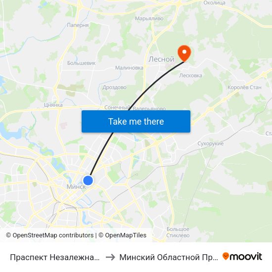 Праспект Незалежнасці (Проспект Независимости) to Минский Областной Противотуберкулезный Диспансер map