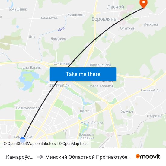 Камароўскі Рынак to Минский Областной Противотуберкулезный Диспансер map