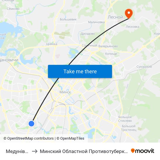 Медуніверсітэт to Минский Областной Противотуберкулезный Диспансер map