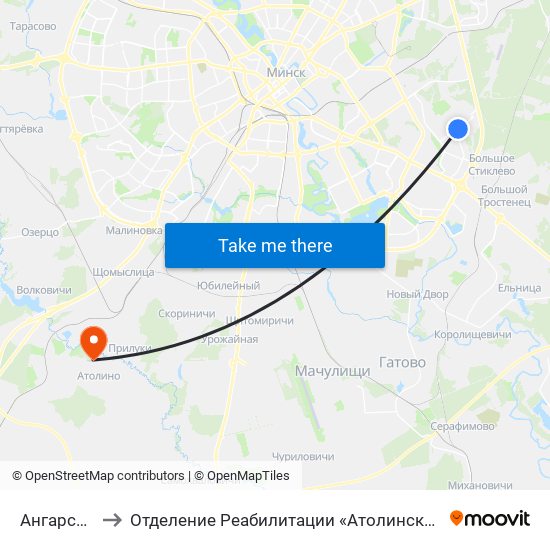 Ангарская-3 to Отделение Реабилитации «Атолинской Больницы» map