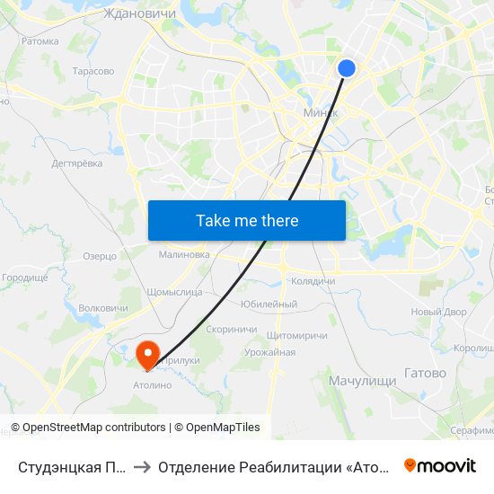 Студэнцкая Паліклініка to Отделение Реабилитации «Атолинской Больницы» map