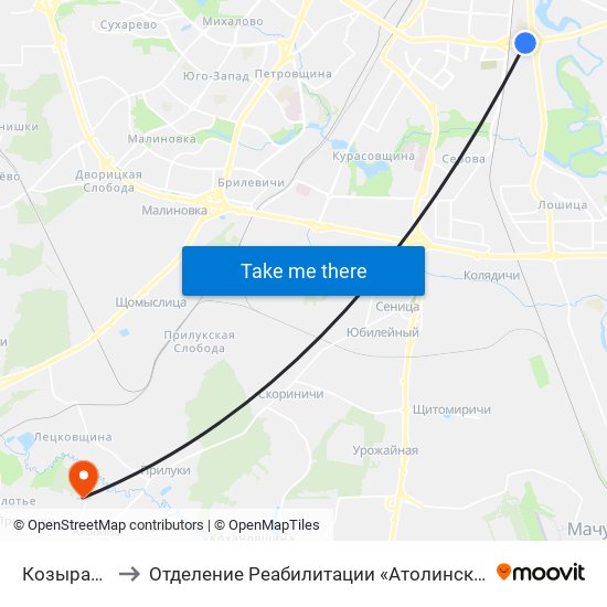 Козыраўская to Отделение Реабилитации «Атолинской Больницы» map