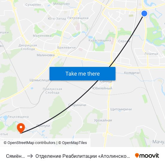 Сямёнава to Отделение Реабилитации «Атолинской Больницы» map