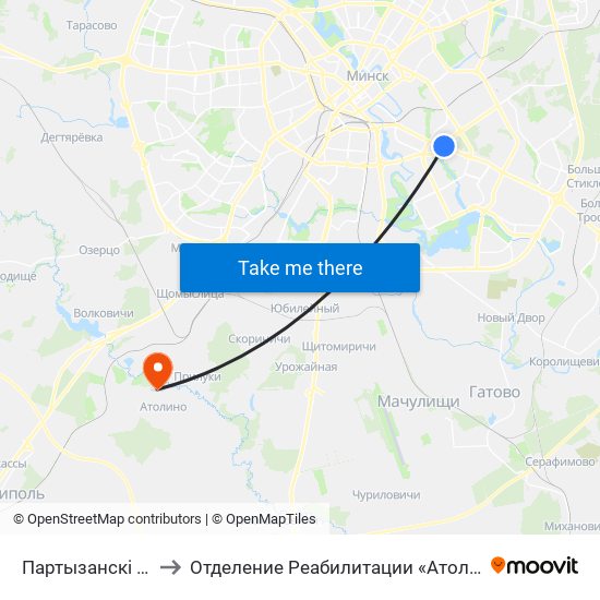 Партызанскі Праспект to Отделение Реабилитации «Атолинской Больницы» map