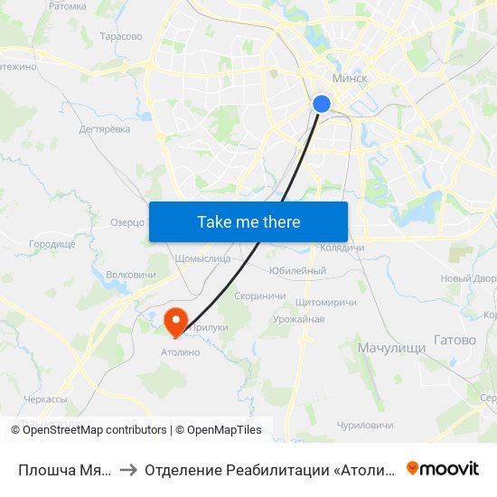 Плошча Мяснікова to Отделение Реабилитации «Атолинской Больницы» map