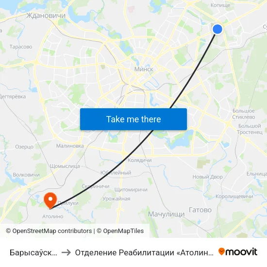 Барысаўскі Тракт to Отделение Реабилитации «Атолинской Больницы» map