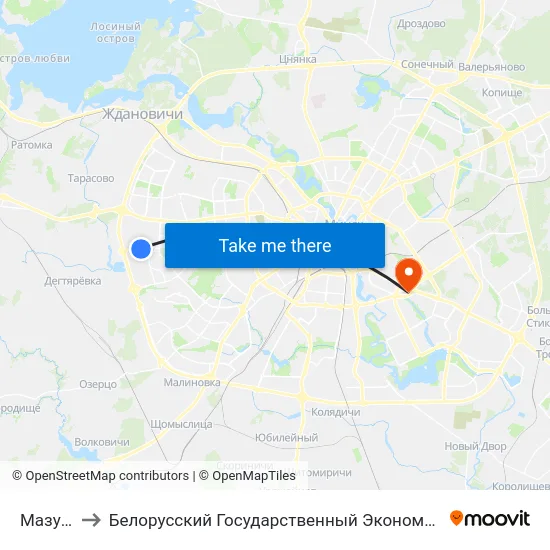 Мазурава to Белорусский Государственный Экономический Университет map