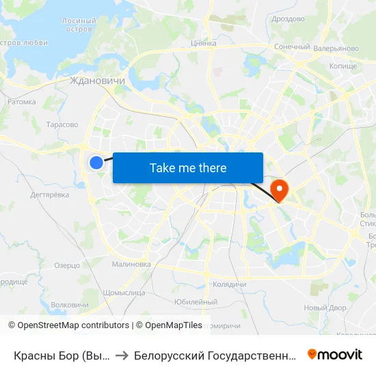 Красны Бор (Высадка Пасажыраў) to Белорусский Государственный Экономический Университет map