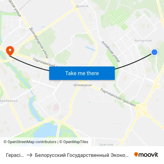 Герасіменкі to Белорусский Государственный Экономический Университет map