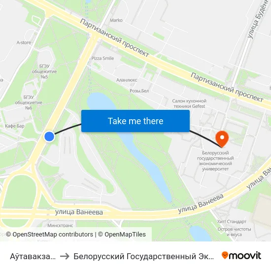 Аўтавакзал Усходні to Белорусский Государственный Экономический Университет map