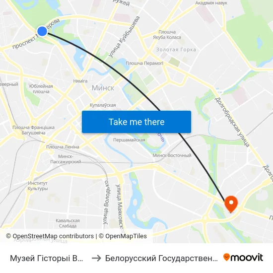 Музей Гісторыі Вялікай Айчыннай Вайны to Белорусский Государственный Экономический Университет map