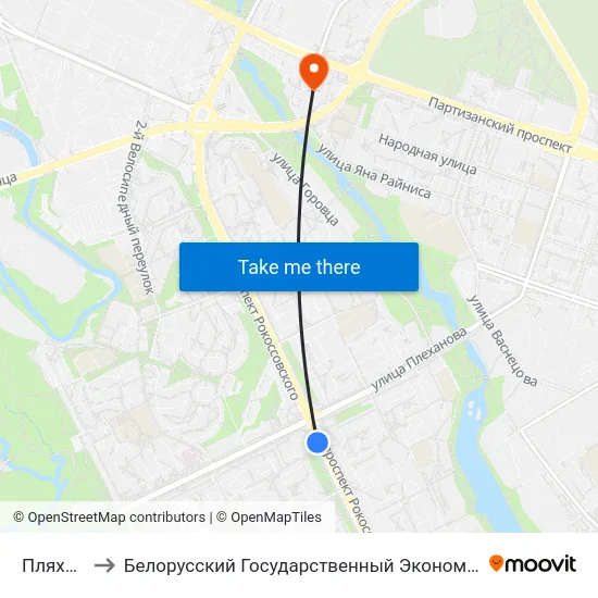 Пляханава to Белорусский Государственный Экономический Университет map