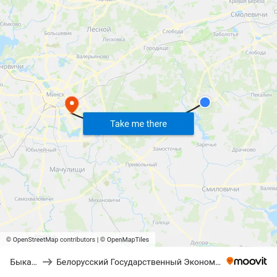 Быкачына to Белорусский Государственный Экономический Университет map